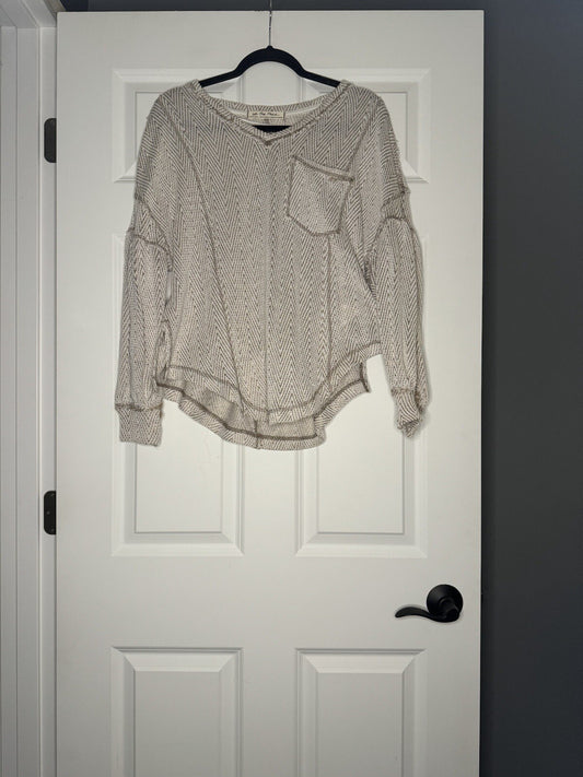 Free People Long Sleeve Top Ivory And Gold W Pocket XS