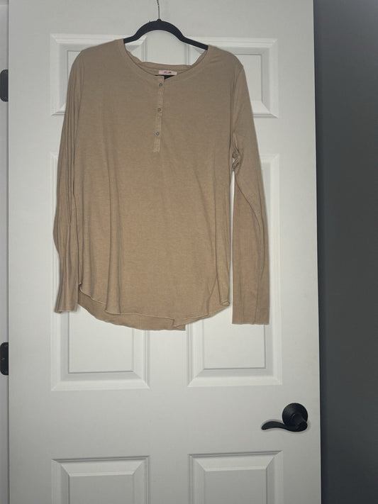 Ps Love Long Sleeve Tan Blouse Ribbed Xl 