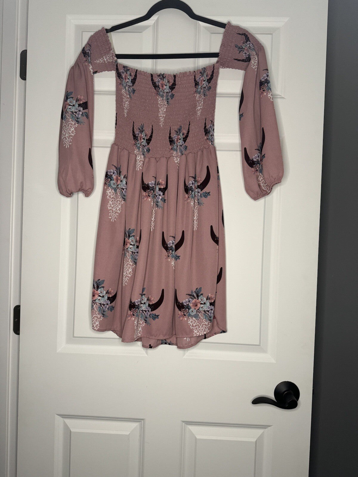 Peach Love Off Shoulder Dress Small Mauve W Multi Floral 