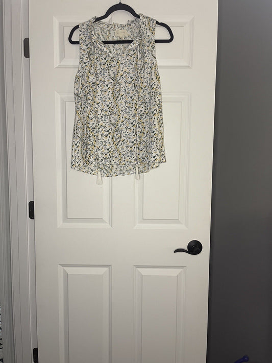 Melloday Sleeveless Blouse Large White W Yellow Blue Green Floral Nwt 