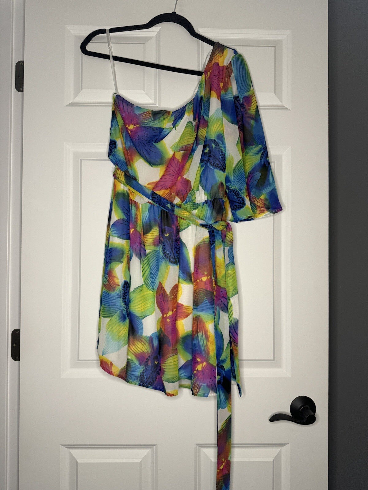 I.N San Francisco One Shoulder Dress Large Multi Floral Print