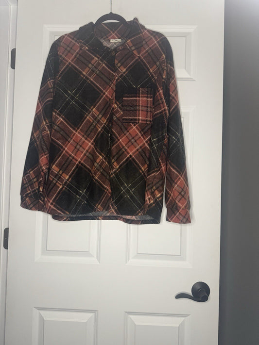 E Luna Shacket 1x Black Red Green Yellow Plaid So Soft Nwt 