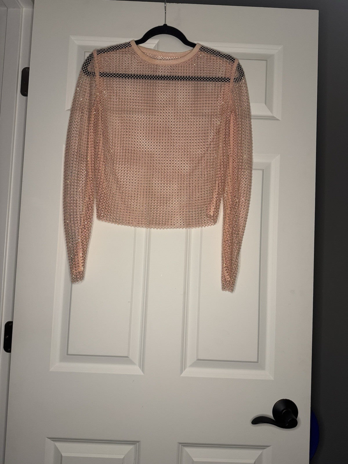 Unbranded One Size Mesh Long Sleeve Rhinestone Pink Top Stretchy 