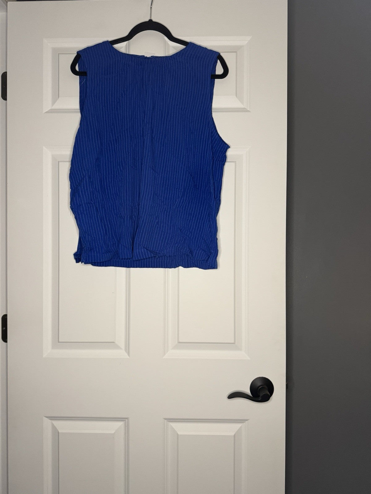 Loft Sleeveless Blouse Large Tie Neck Blue W Light Blue Stitch Striping Nwt