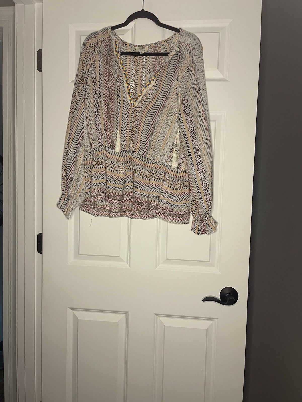 Umgee Boho Blouse Medium Orange Red Blue Taupe Multi Print