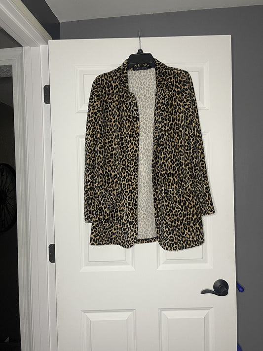 Maverick the collection animal print cardigan medium brown black