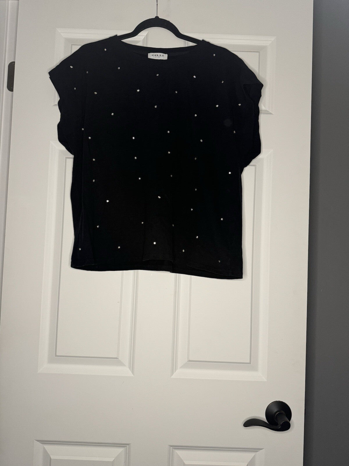 Gilli Short Sleeve Blouse 1xl Black W Beading Decor 