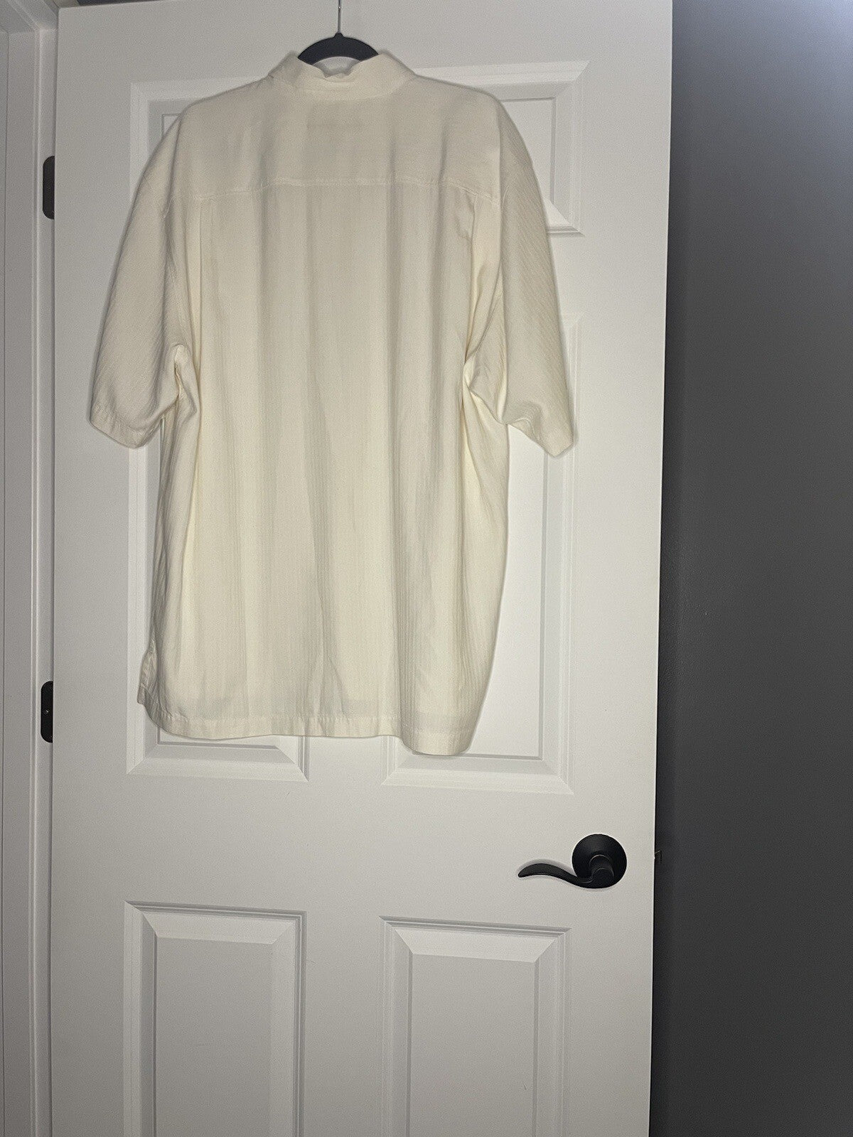 Tommy Bahama Island Twill Stripe Button Up Short Sleeve Cream Xl Nwt Msrp 98