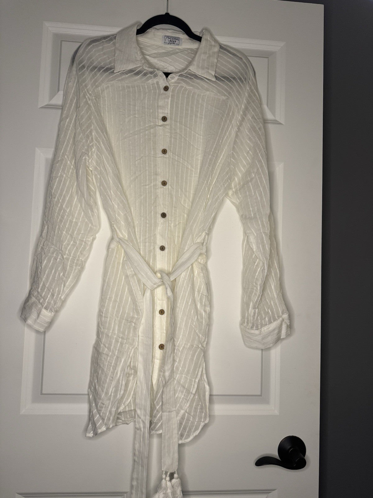 Coco Reef Swim Button Up Cover Up W Belt Off White Sheer Xl