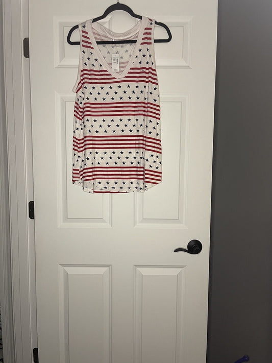 Maurice’s 24/7 Sleeveless Blouse Xl Red White Blue Stars And Stripes Nwt