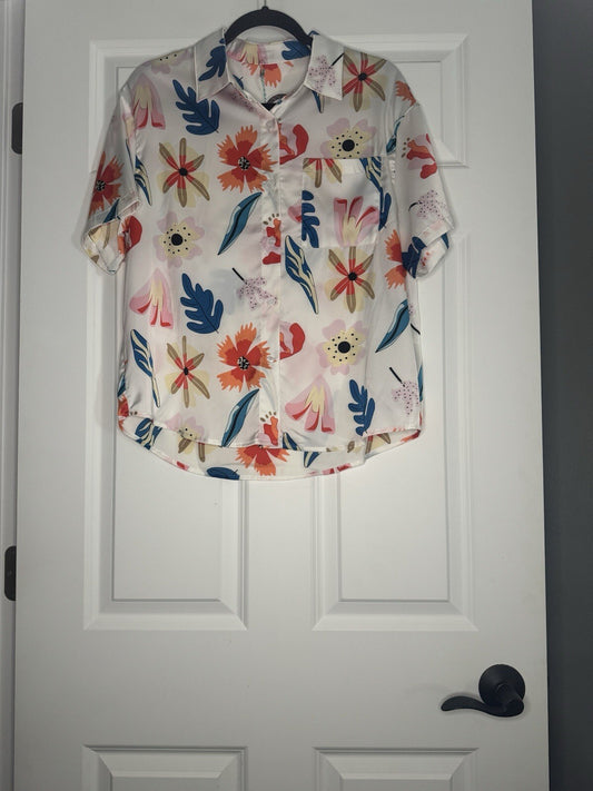 Unbranded 2 Piece Pj Set Short Sleeve Shorts Medium White W Floral Multi Nwt 42