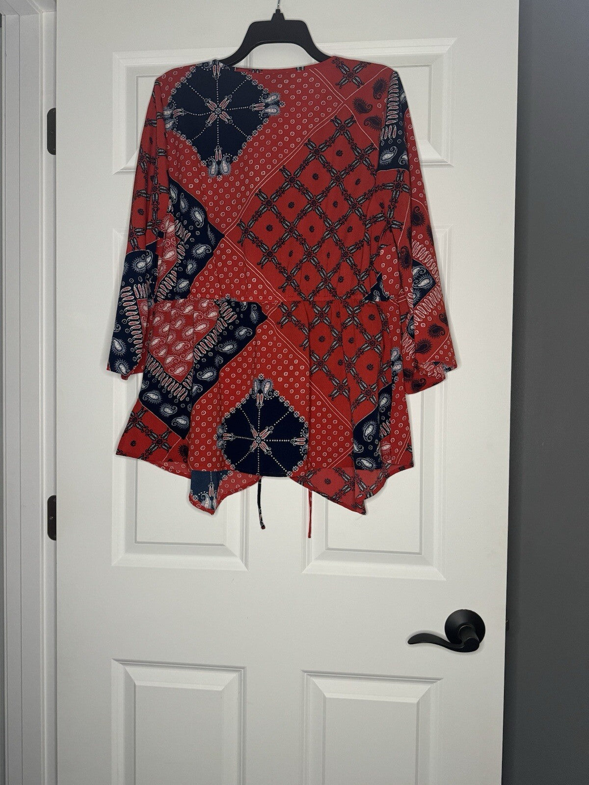 Lane Bryant Long Sleeve Blouse 14/16 Red White Blue Print Nwt 59.95