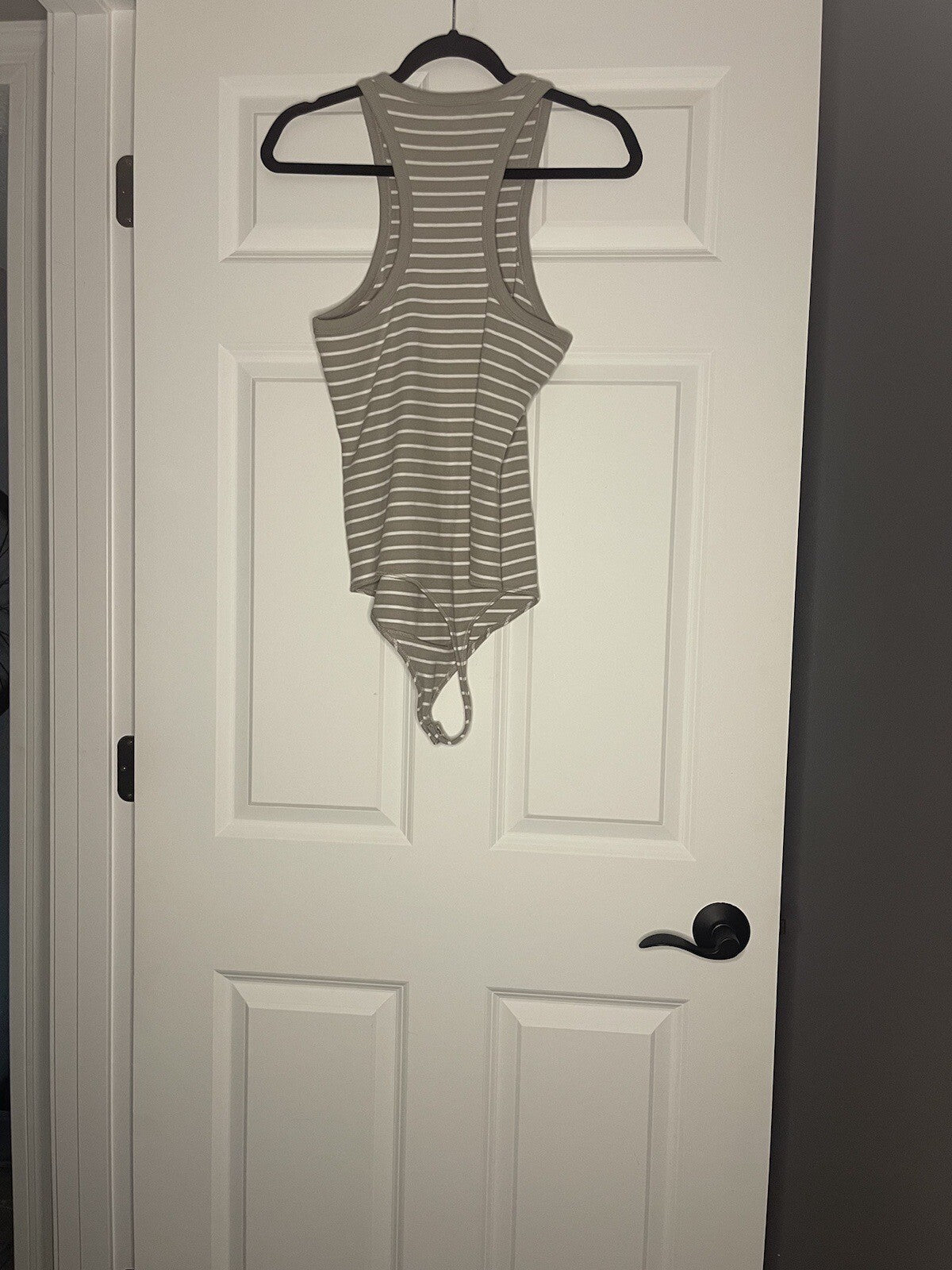 Abercrombie Soft A & F Ribbed Bodysuit Sleeveless Large Taupe White Stripe