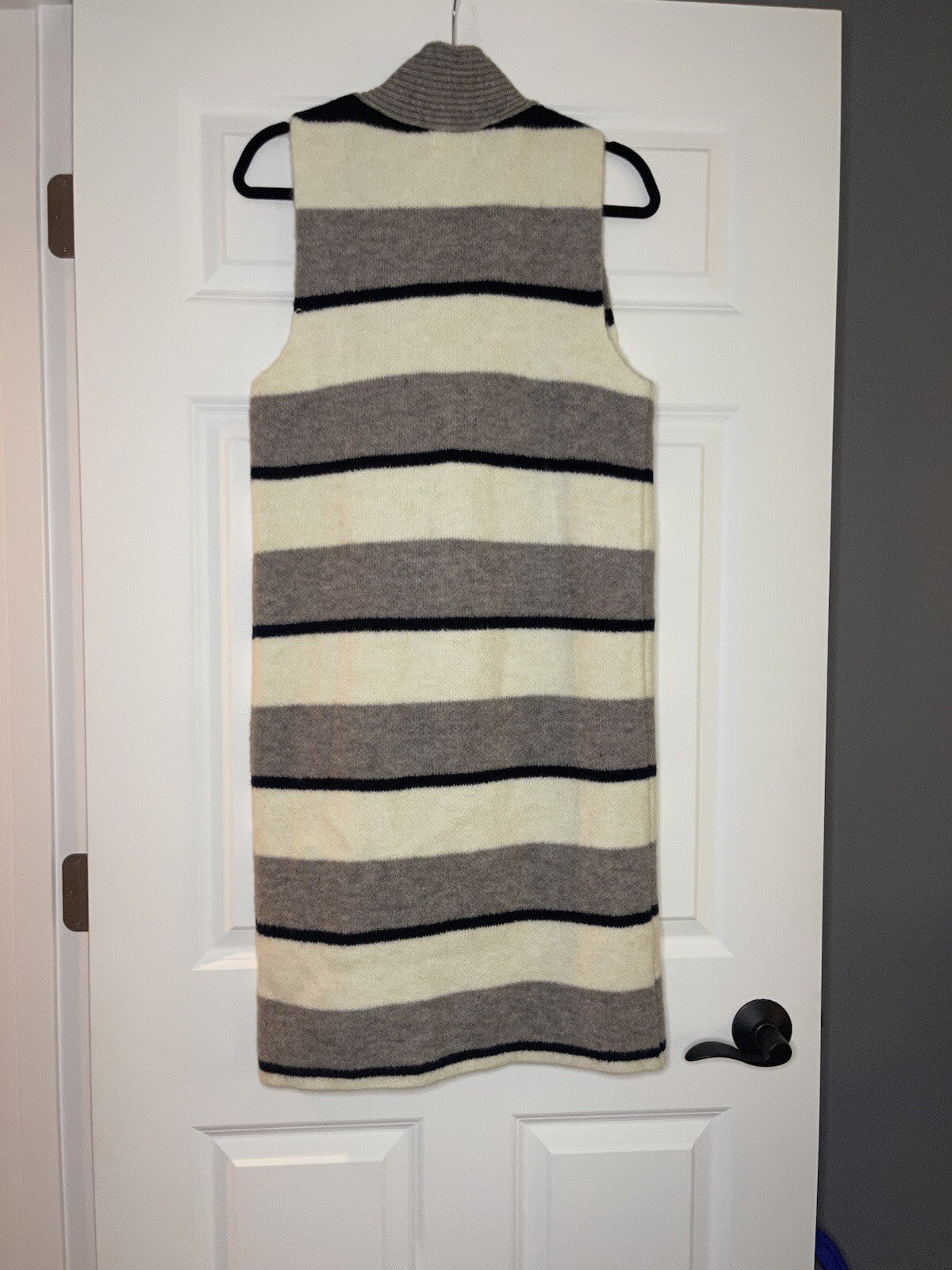 Anthropologie cardigan sleeveless xs tan navy gray cream stripe