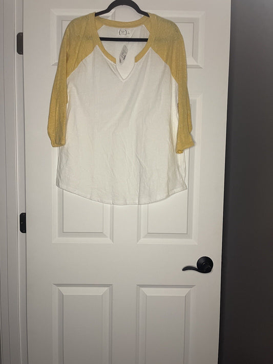 Maurice’s 24/7 3/4 Sleeve Blouse Xl Yellow Sleeve White Body Nwt