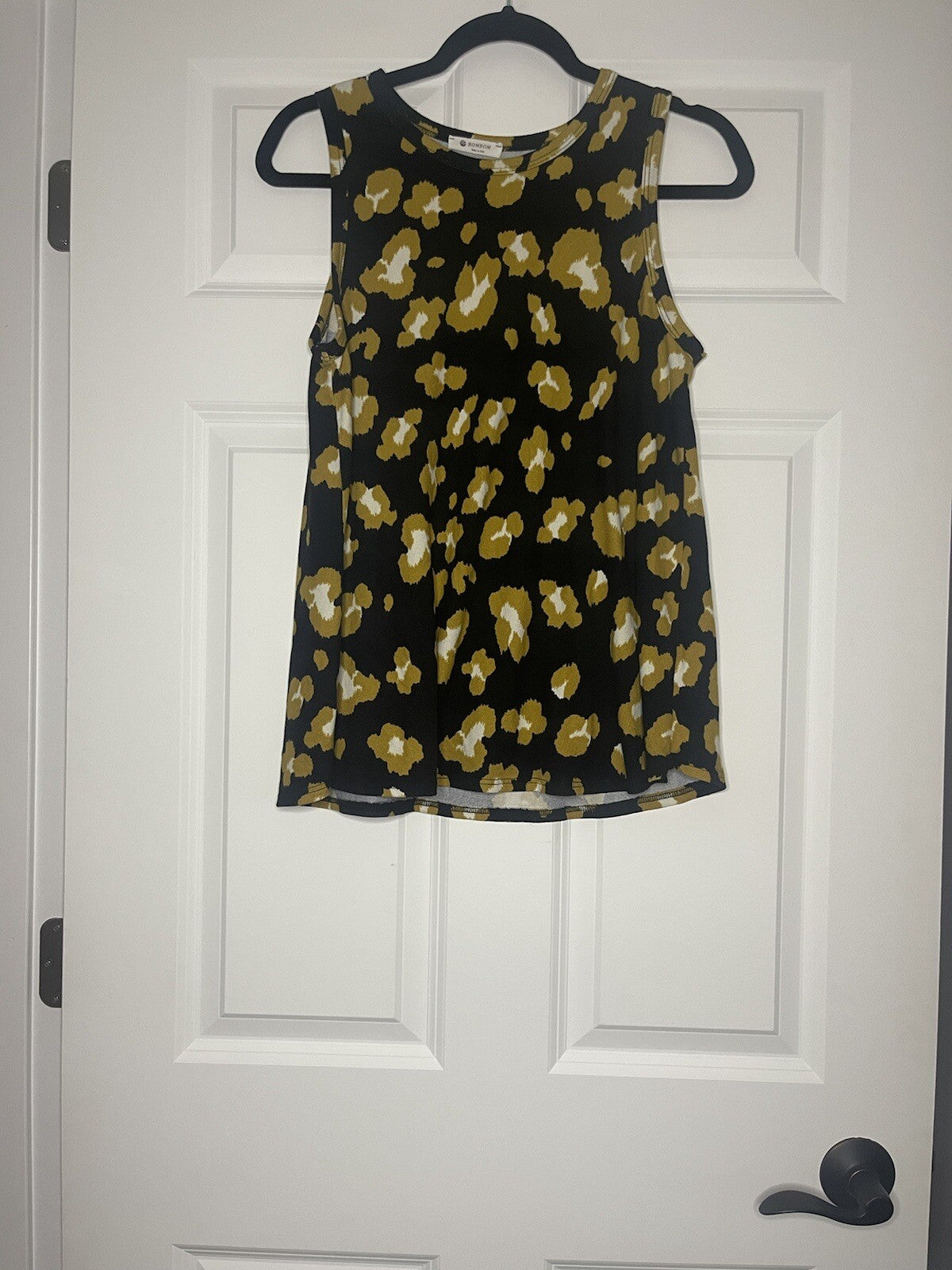 bom bom sleeveless blouse small black mustard white print