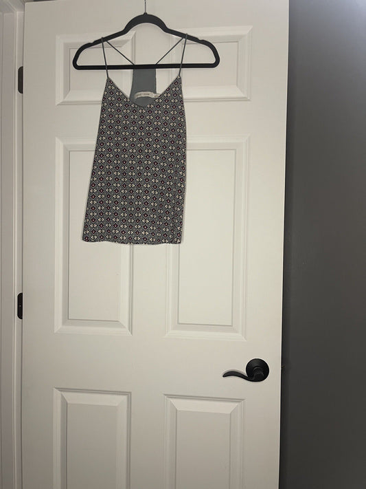 Bishop Young Sleeveless Blouse Small Green With Plum White Tan Print 