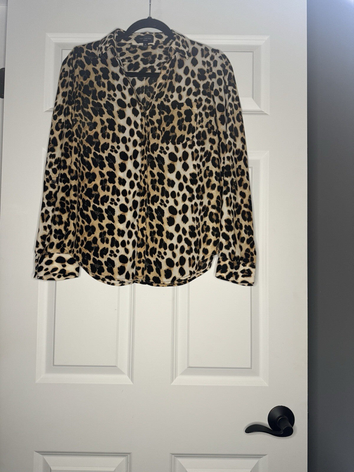 The Limited Ashton Button Up Blouse XS Brown Black Animal Print