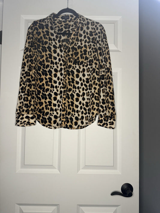 The Limited Ashton Button Up Blouse XS Brown Black Animal Print