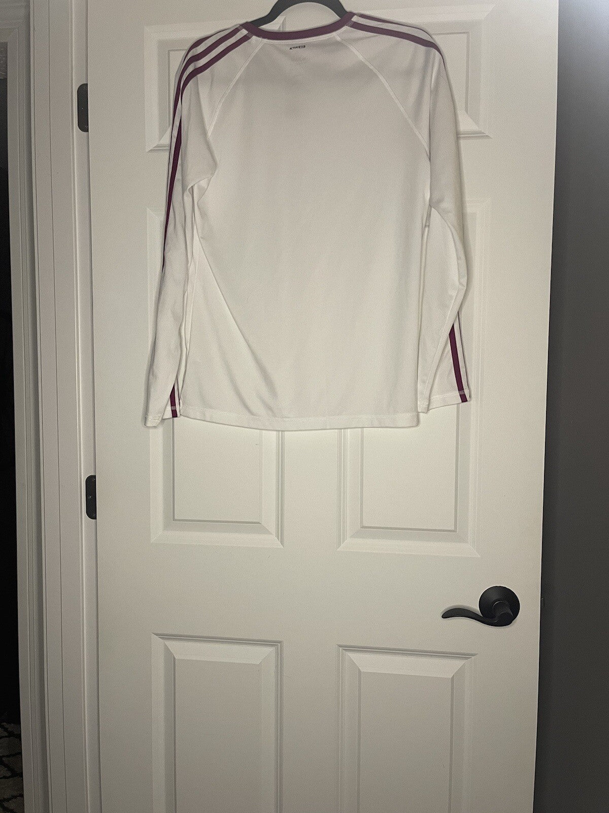 Adidas Long Sleeve Shirt Large White W Maroon Stripe