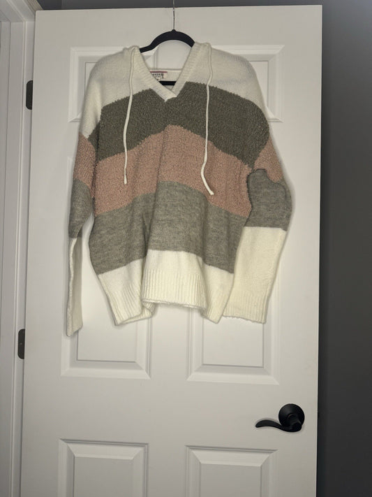 Andree By Unit Hooded Sweater 1x White Gray Mauve 