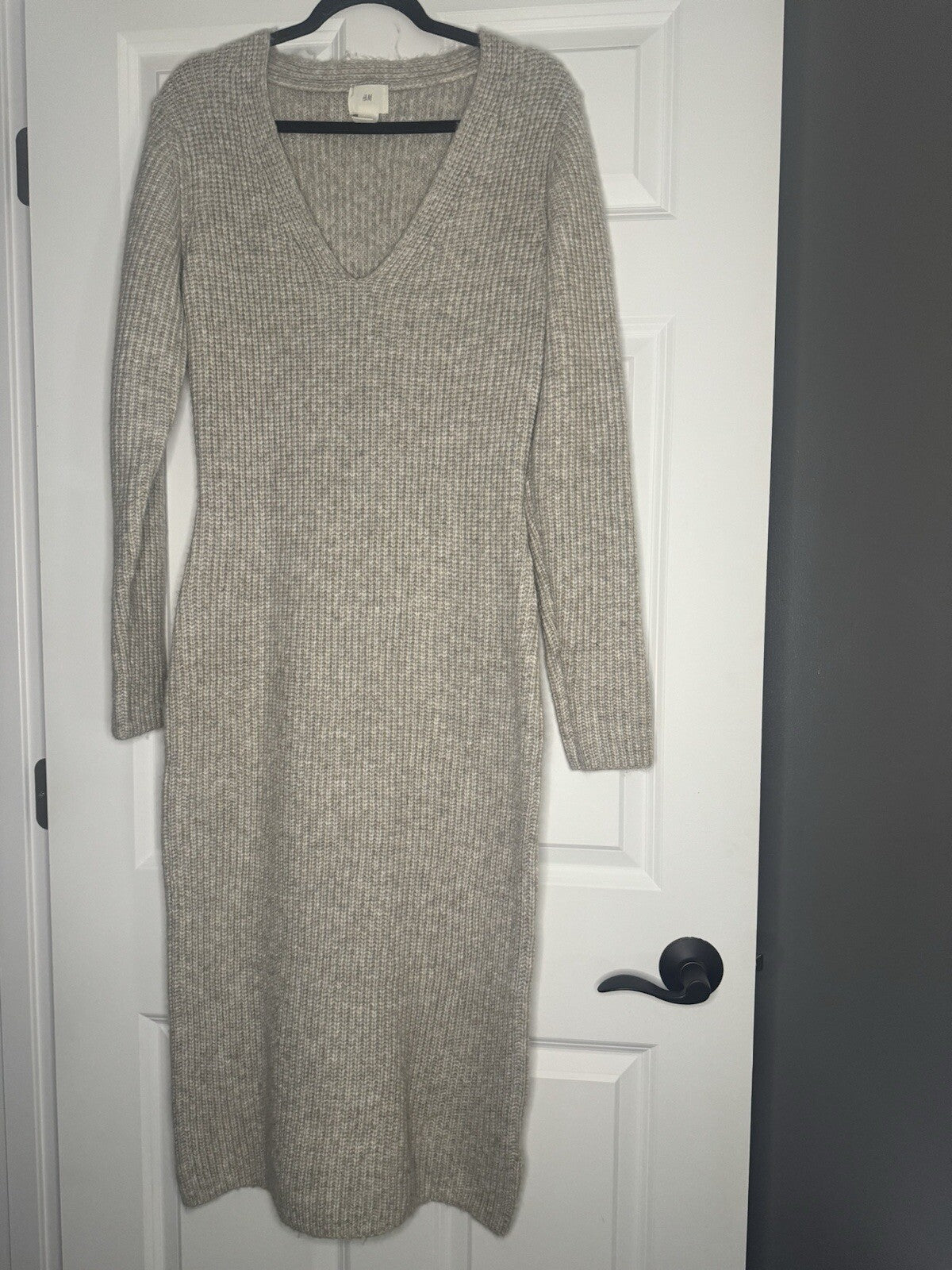 Hm Long Sweater Dress Medium Beige Gray Mix 