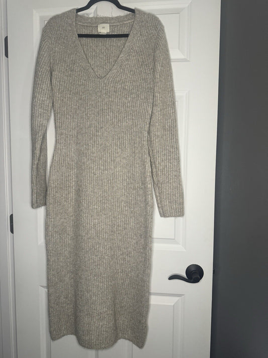 Hm Long Sweater Dress Medium Beige Gray Mix 