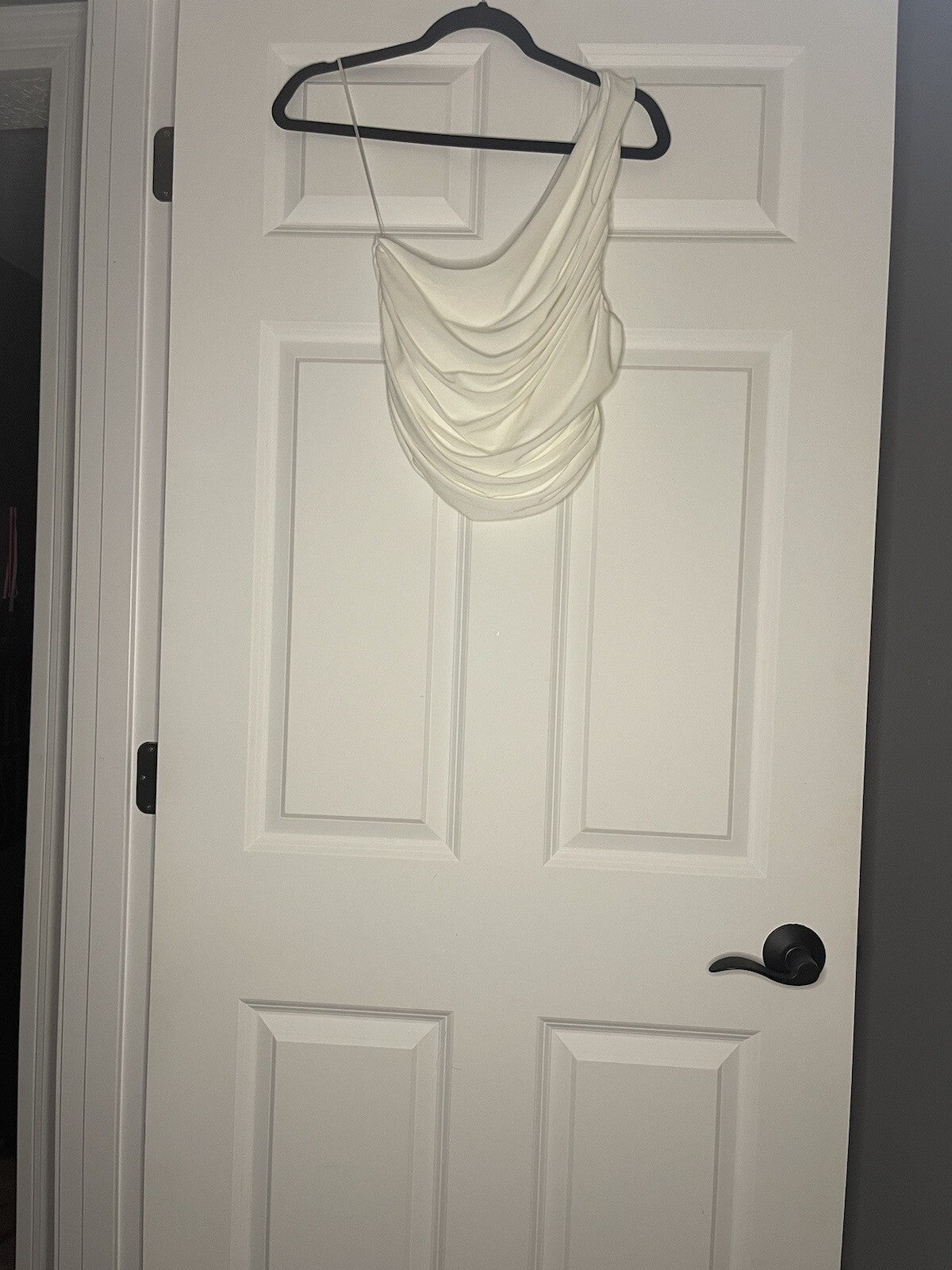 Express One Shoulder Crop Tank Cinched Sides Ivory Large Nwt 