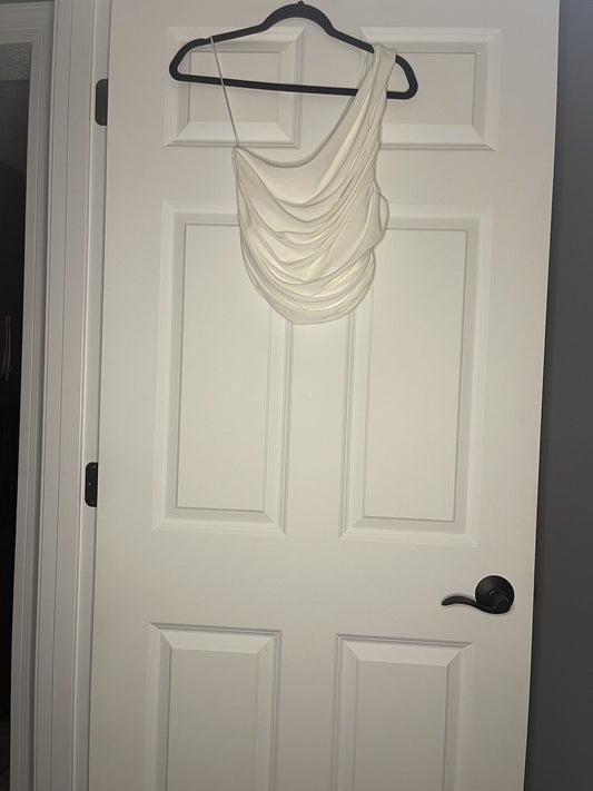 Express One Shoulder Crop Tank Cinched Sides Ivory Large Nwt 