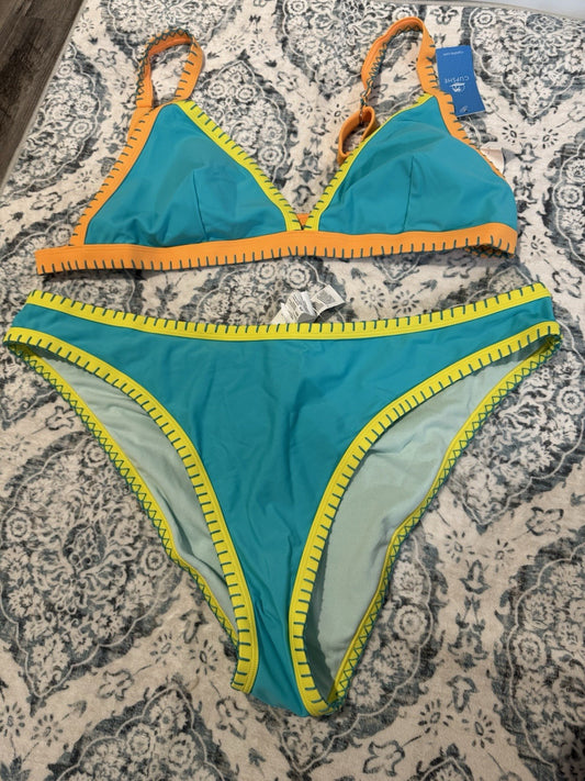 Cupshe 2 Piece Bikini Teal Neon Yellow Orange Xl Nwt