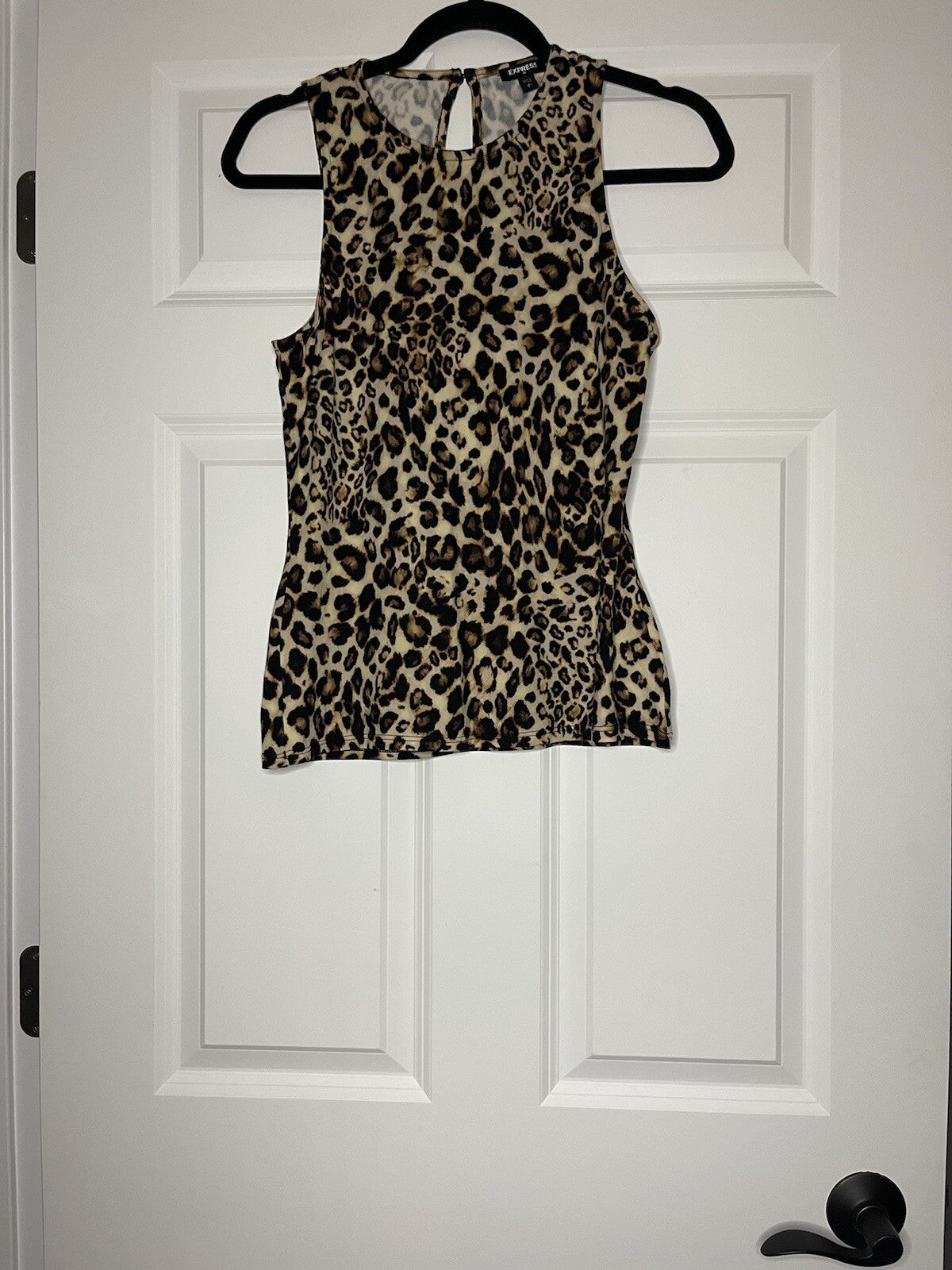 Express small sleeveless blouse brown black animal print
