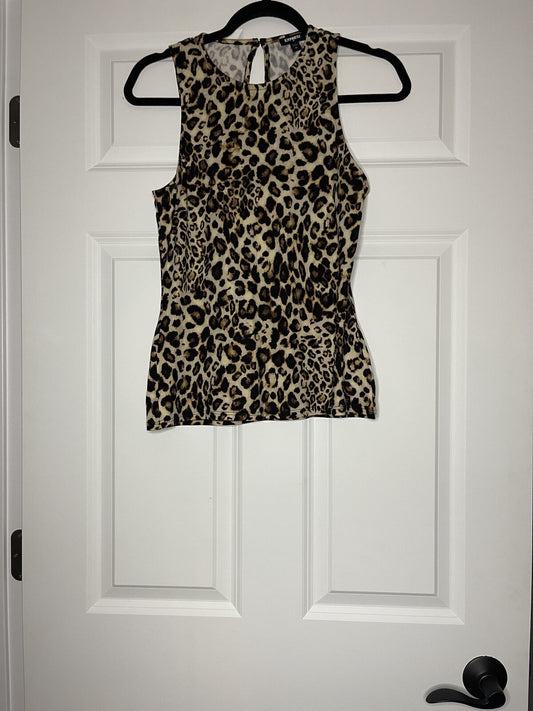 Express small sleeveless blouse brown black animal print