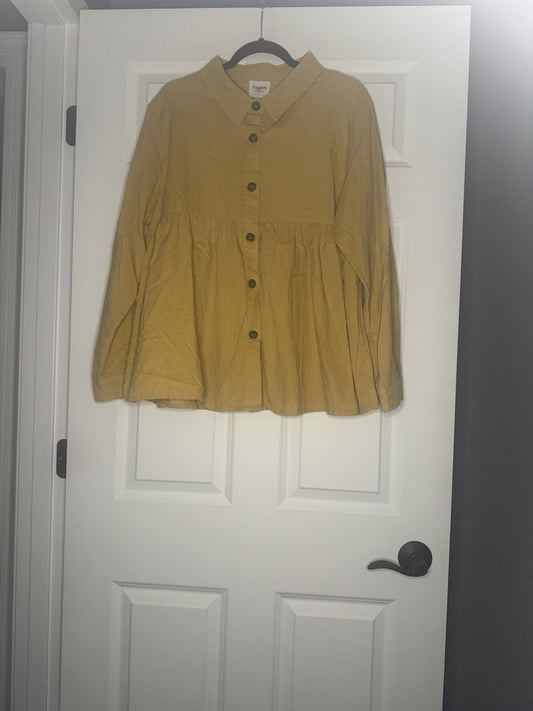 Hayden Button Up Cord Blouse 1xl Mustard