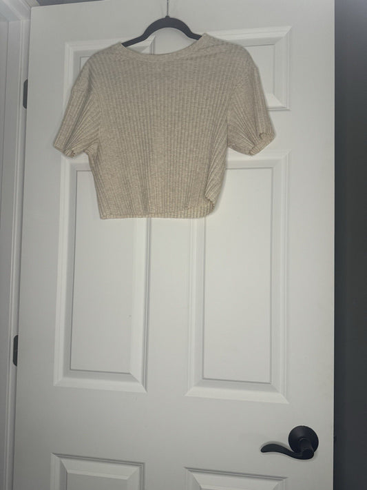 Hm Short Sleeve Ribbed Beige Shirt Small