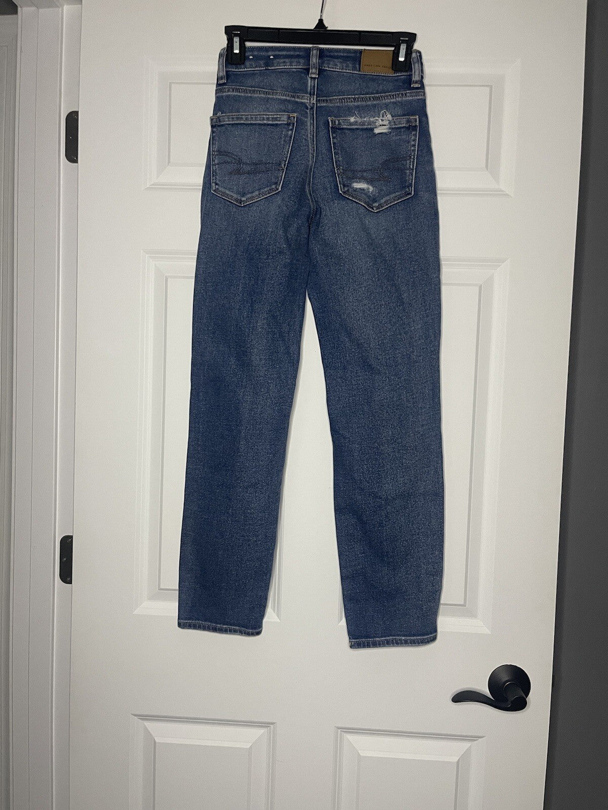 American Eagle Stretch Mom Straight Jeans 00 Distressed Blue 