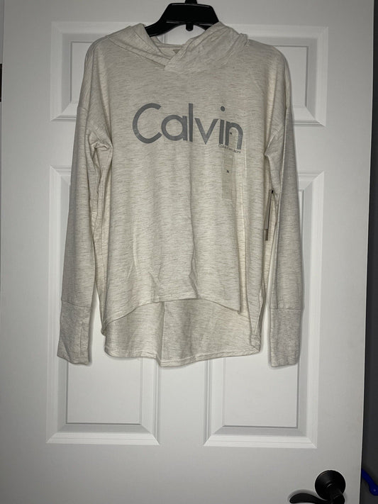 Calvin Klein lightweight hooded sweatshirt beige gray logo medium NWT