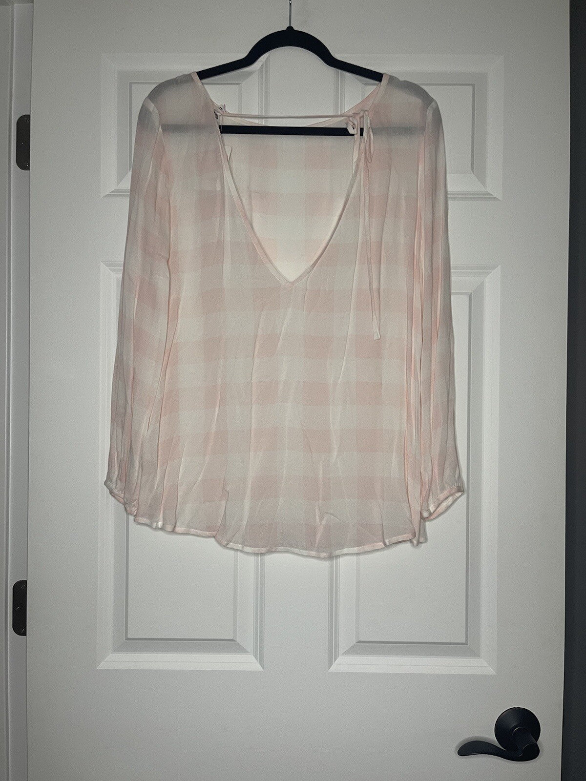 BB dakota long sleeve blouse medium pink white check NWT