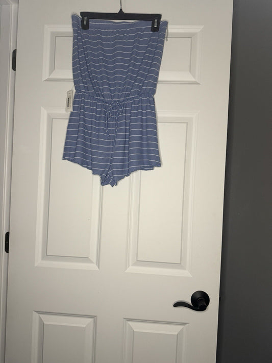 Blue Blush Strapless Romper Medium Blue White Stripe Nwt 49.00