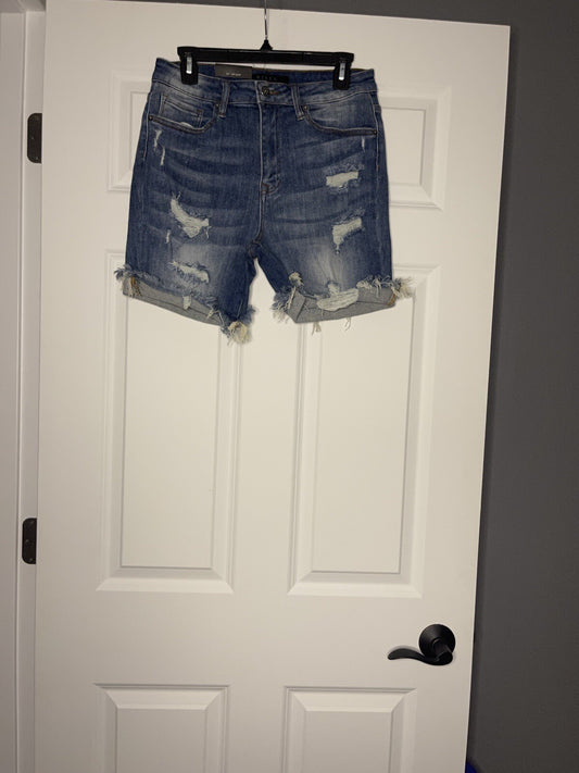 Risen izzy distressed cuffed denim shorts large NWT