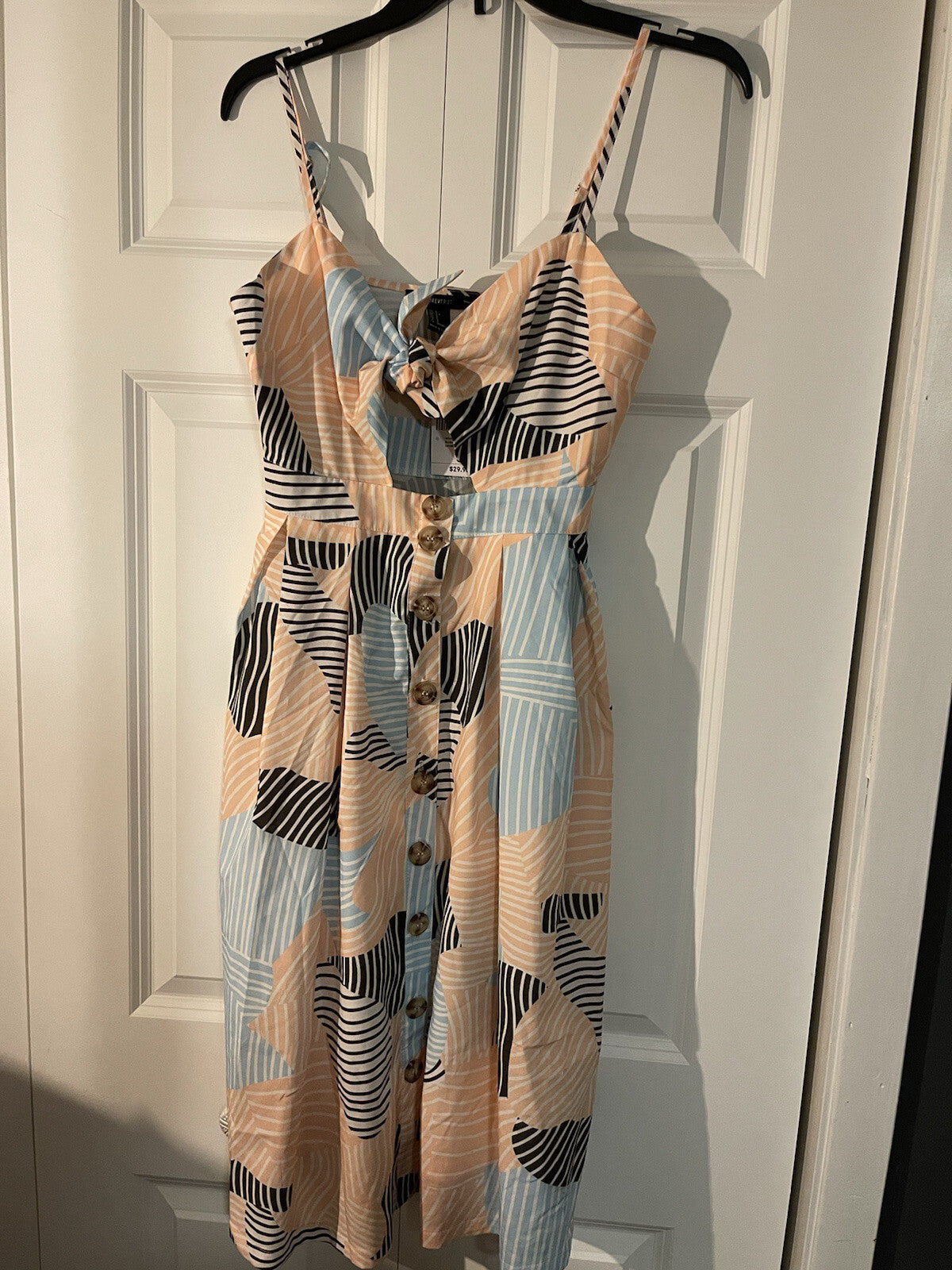 Forever 21 sleeveless dress small peach blue gray white print nwt 