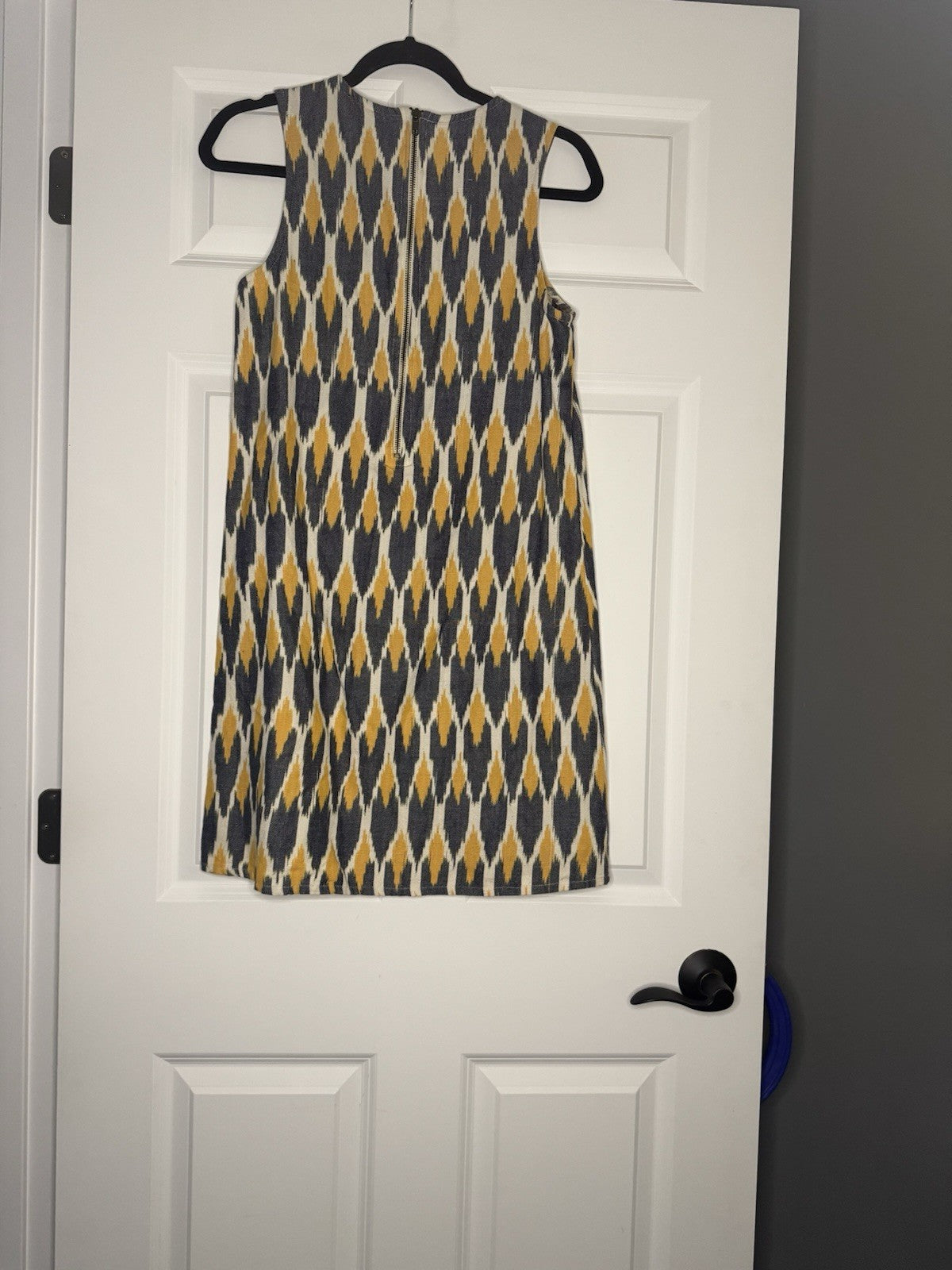 Mata Traders Sleeveless Dress Blue Mustard Cream Print XS