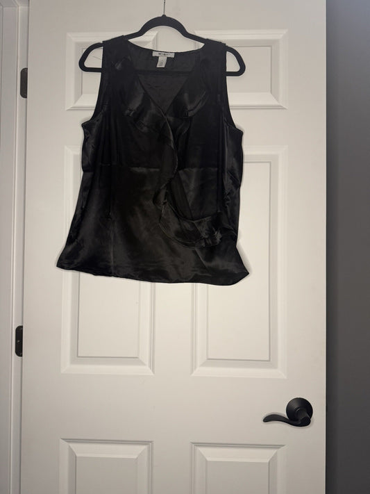 White House Black Market Sleeveless Blouse Ruffles Diagonally Down Large Black 
