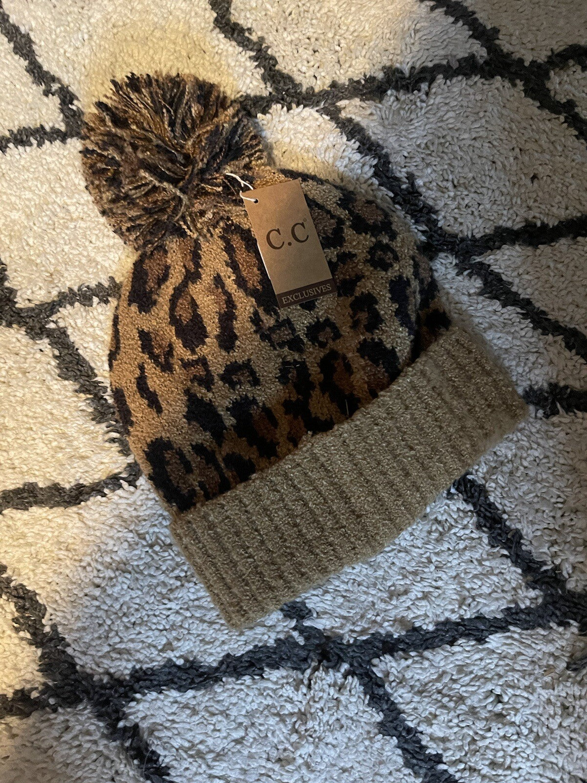CC beanie brown black animal print NWT