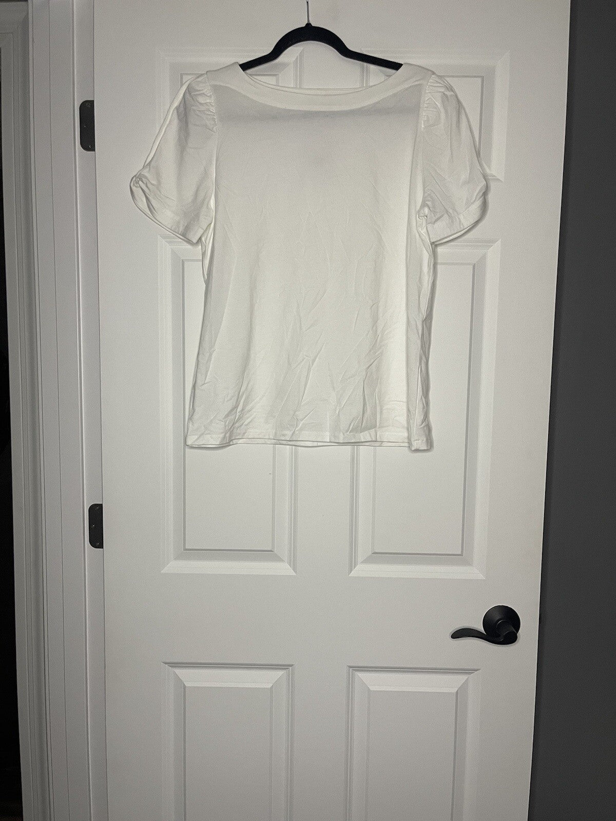 Ann Taylor short sleeve blouse cinched shoulders white large NWT