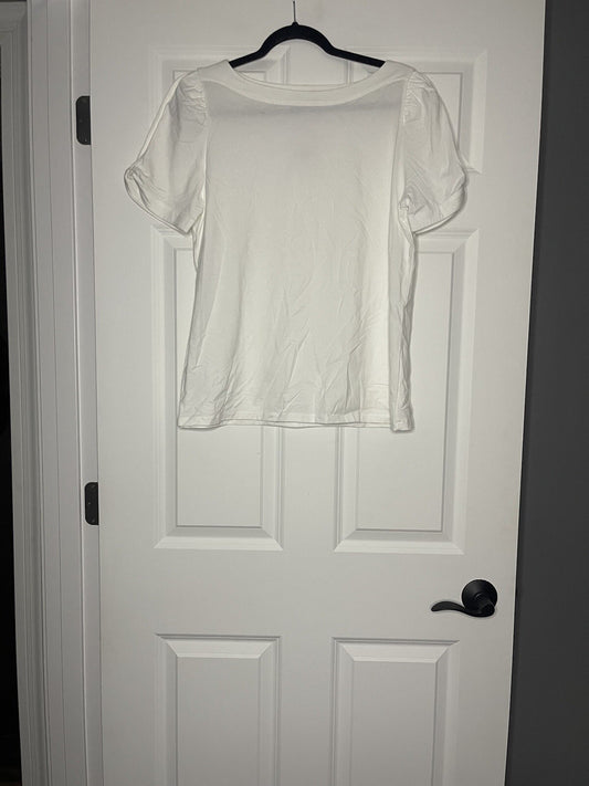 Ann Taylor short sleeve blouse cinched shoulders white large NWT
