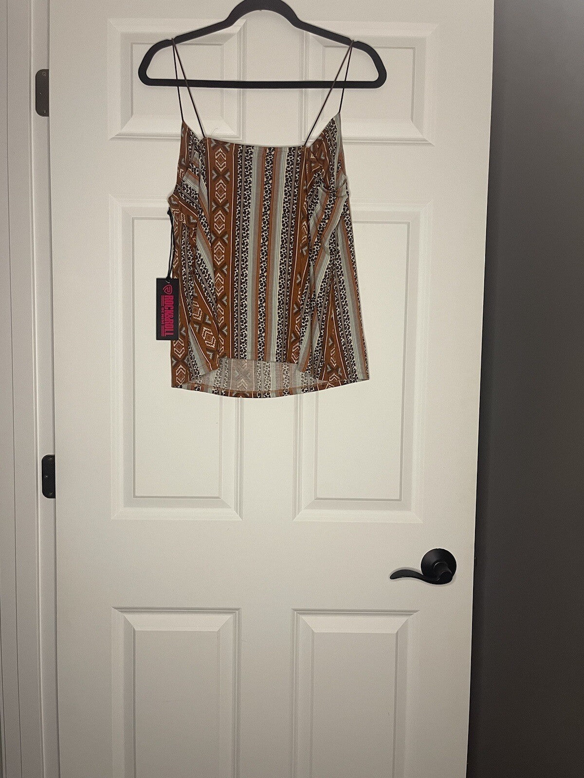 Rock And Roll Denim Sleeveless Blouse Aztec Stripe Print Brown Blue Xl Nwt