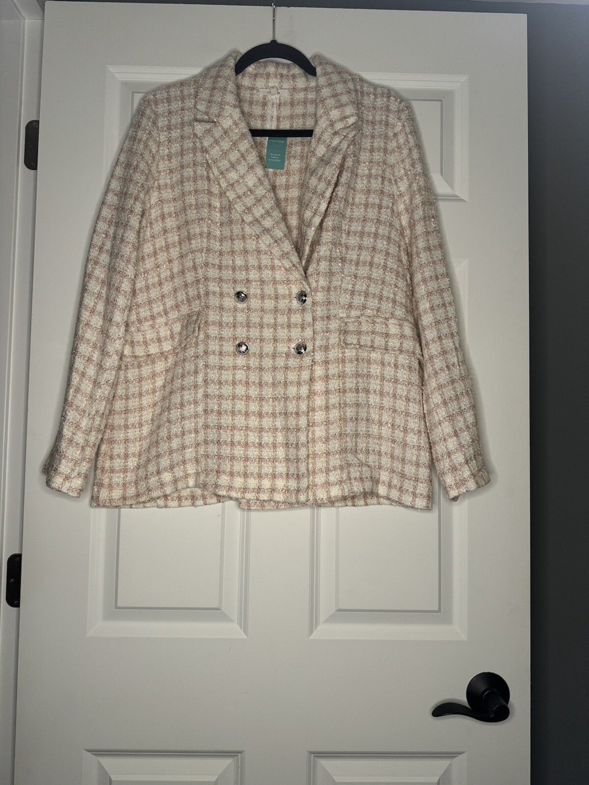 Maurice’s Large Jacket Pink Ivory Stripe Decor Buttons Nwt 