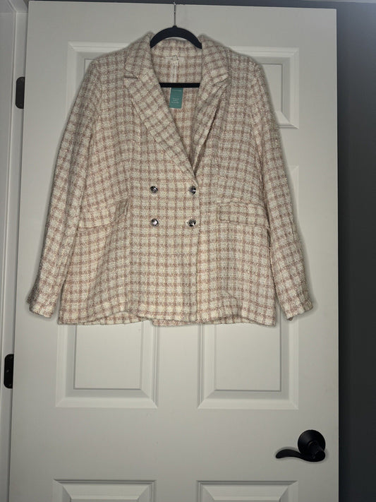 Maurice’s Large Jacket Pink Ivory Stripe Decor Buttons Nwt 