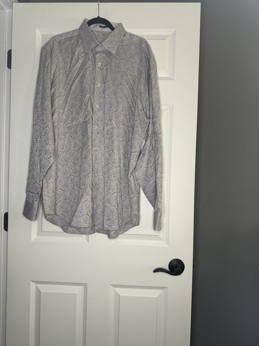 Bugatchi Classic Fit Xxl Long Sleeve Button Down Gray Paisley Print 