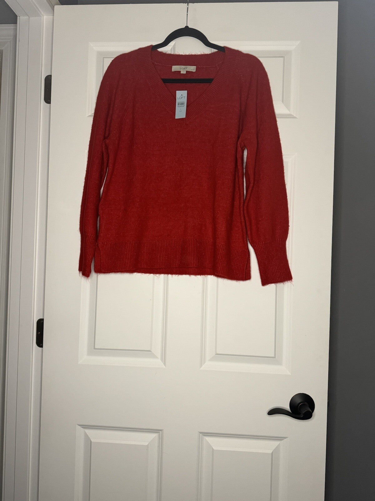 Loft V Neck Sweater Large Petite Slits In Sides Red Nwt